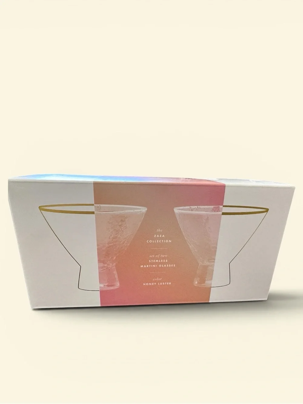NIB Anthropologie Zaza Stemless Martini Glasses Set of 2 in Honey Luster